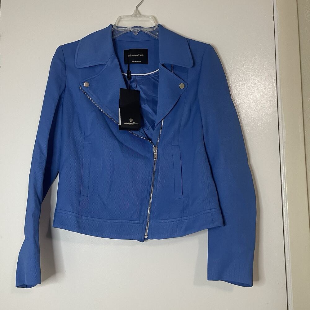NEW! Massimo Dutti Blue motorcycle zip jacket size US 6